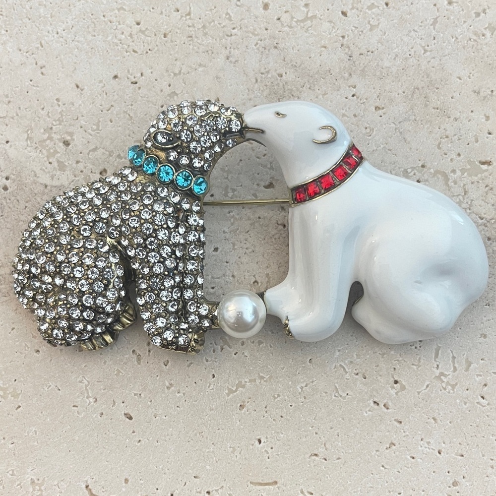 Heidi Daus Crystal Bear Brooch Silver White Statement Pin